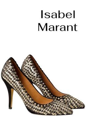 Isabel Marant H&M Black Silver Beaded Sequin Suede Point Pump Heels EU 38 US 7